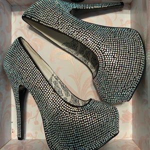 Iridescent Rhinestone Stacked Heels
